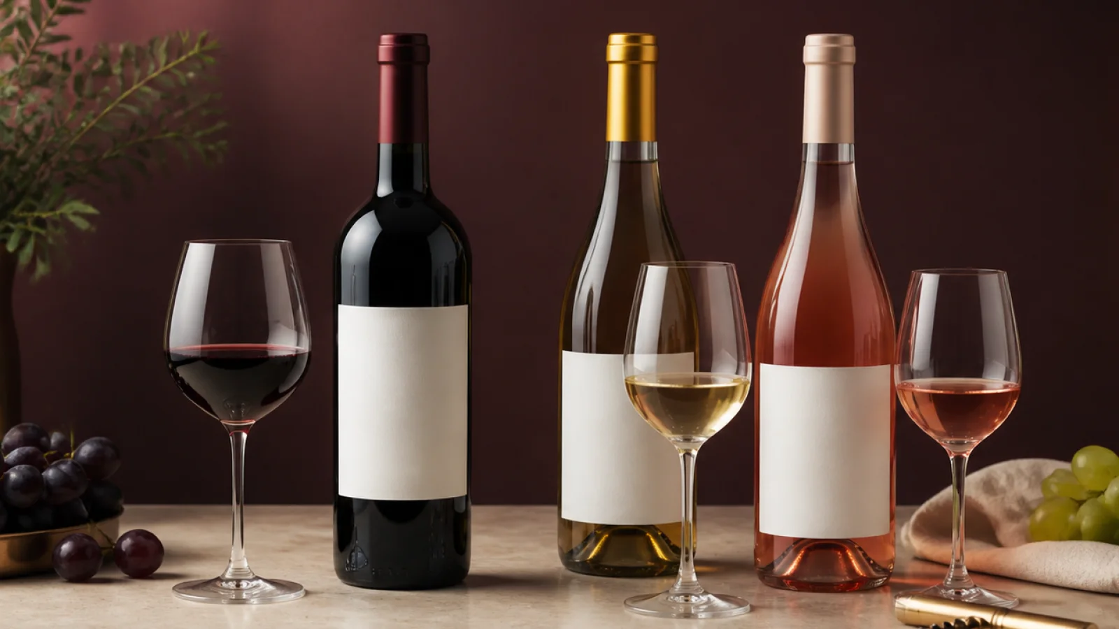 Vinos y copas preparados para una mesa de celebración