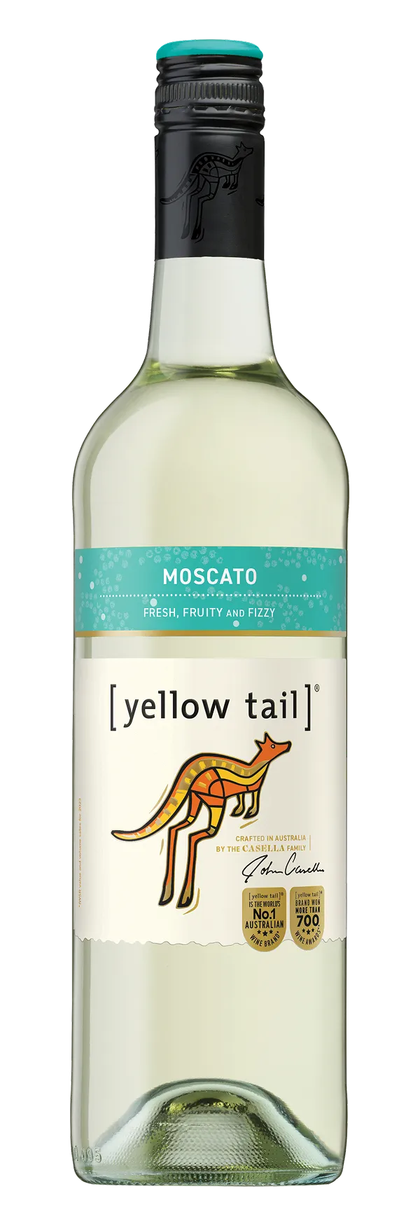 Vino Blanco Yellow Tail Moscato - botella completa de frente