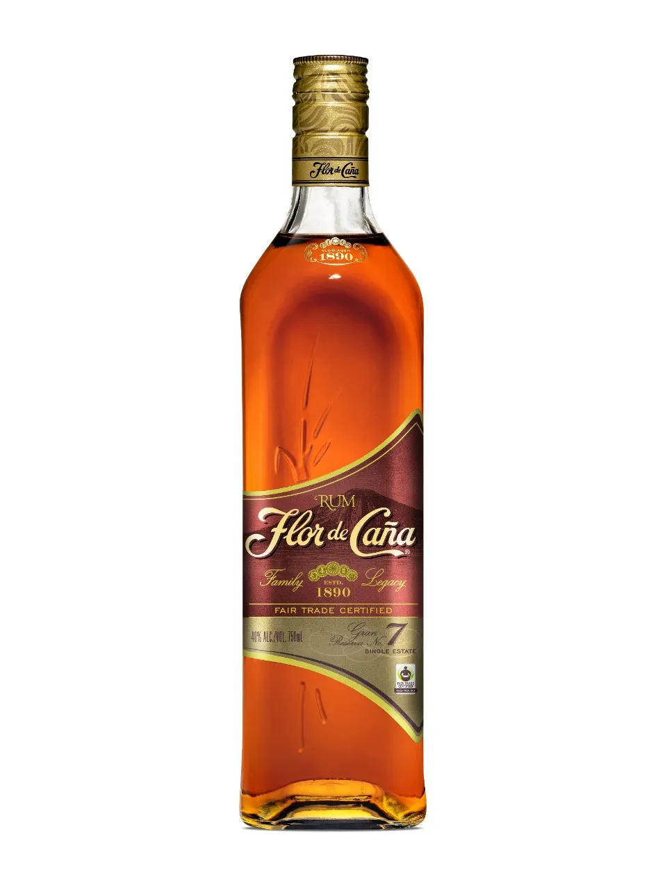 Ron Flor De Caña Añejo Reserva 7 años - botella completa de frente