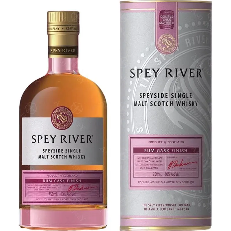 Whisky Spey River single malt rum cask botella - botella completa de frente