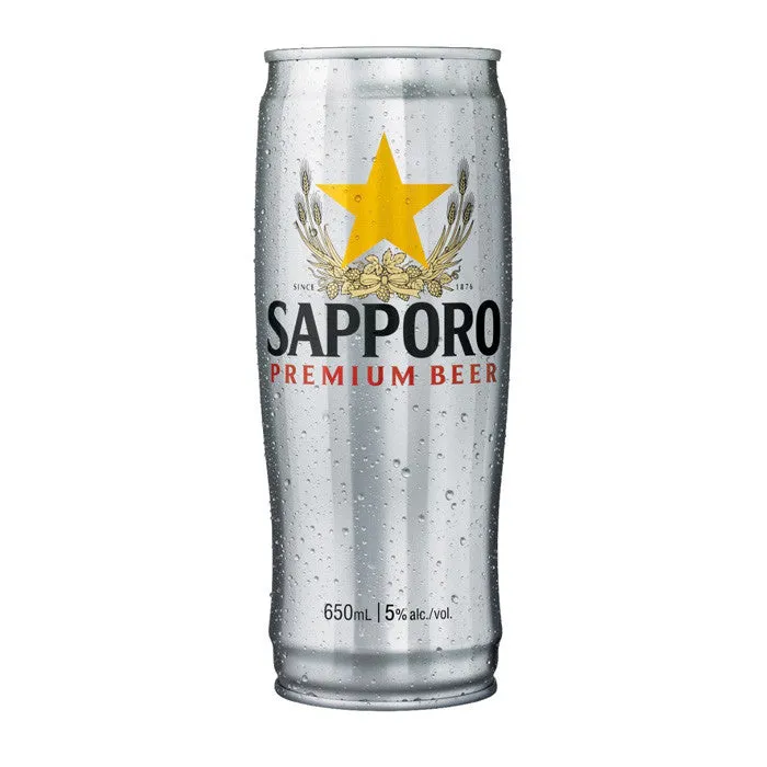 Cerveza Sapporo premium silver en lata - botella completa de frente