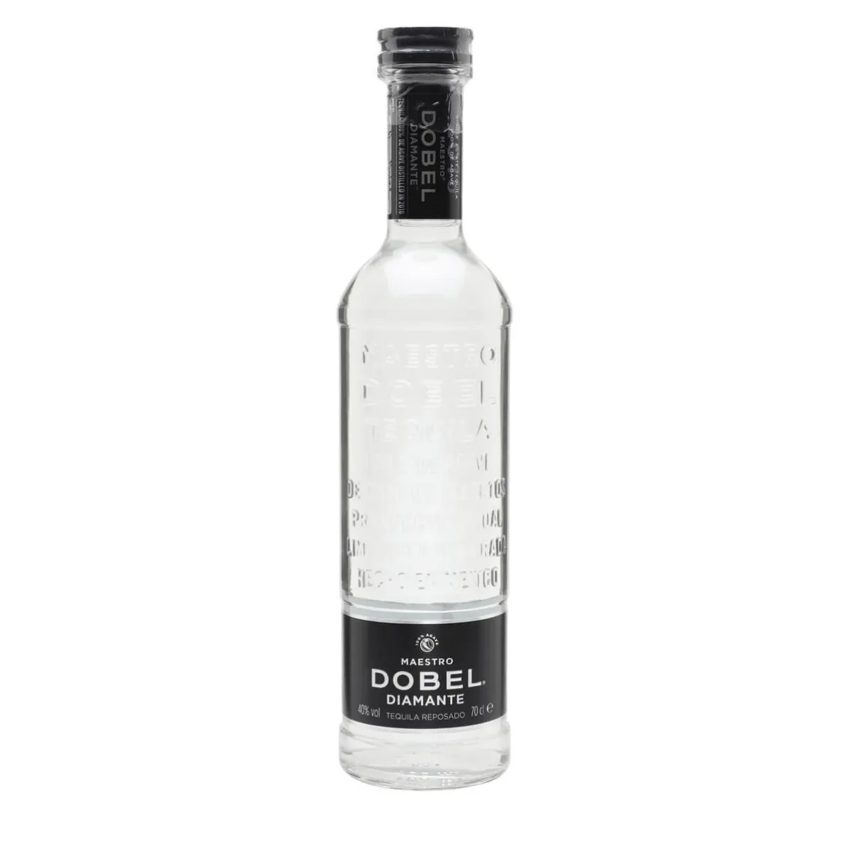 Tequila Maestro Dobel Diamante reposado 100% agave - botella completa de frente