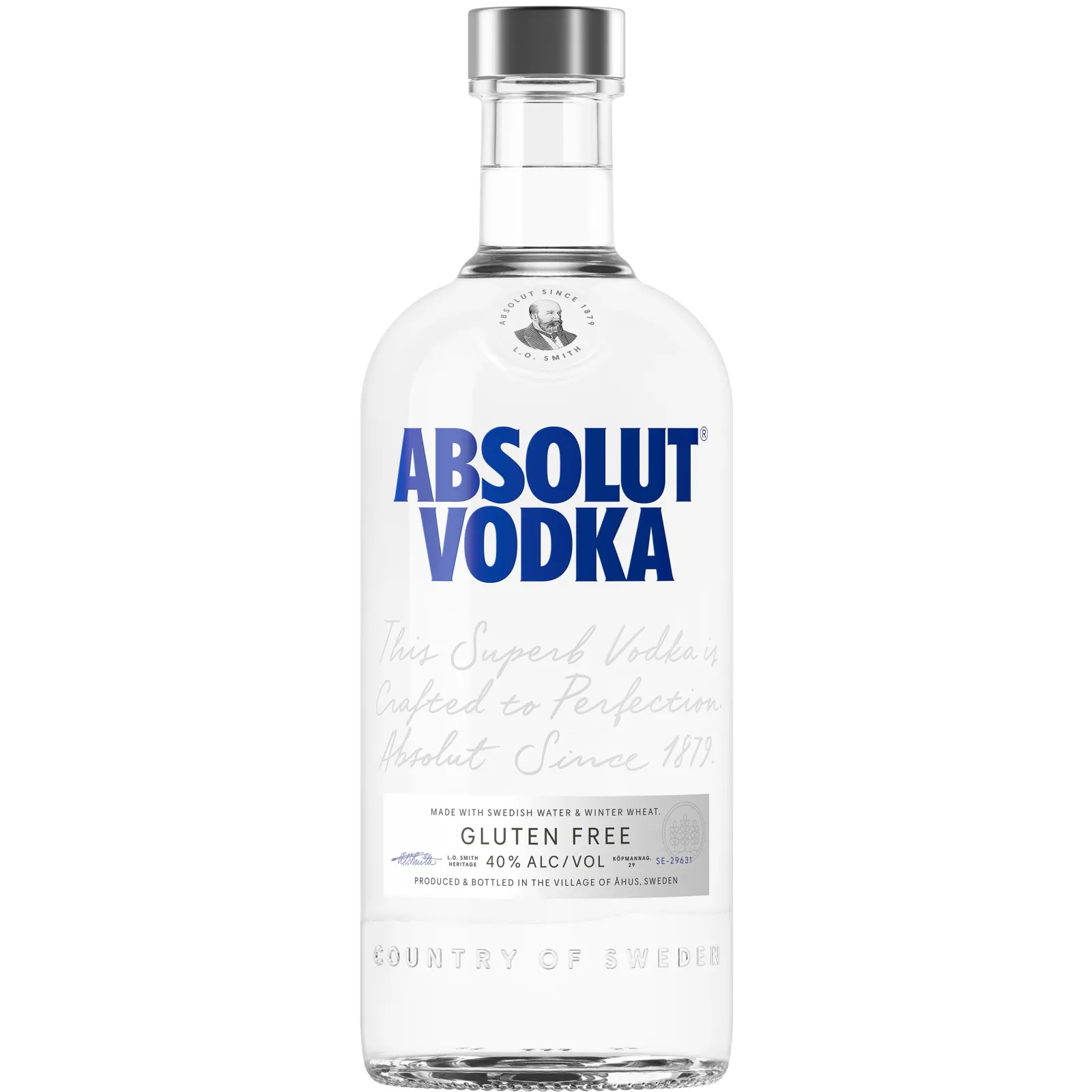 Vodka Absolut country of sweden gluten free - botella completa de frente