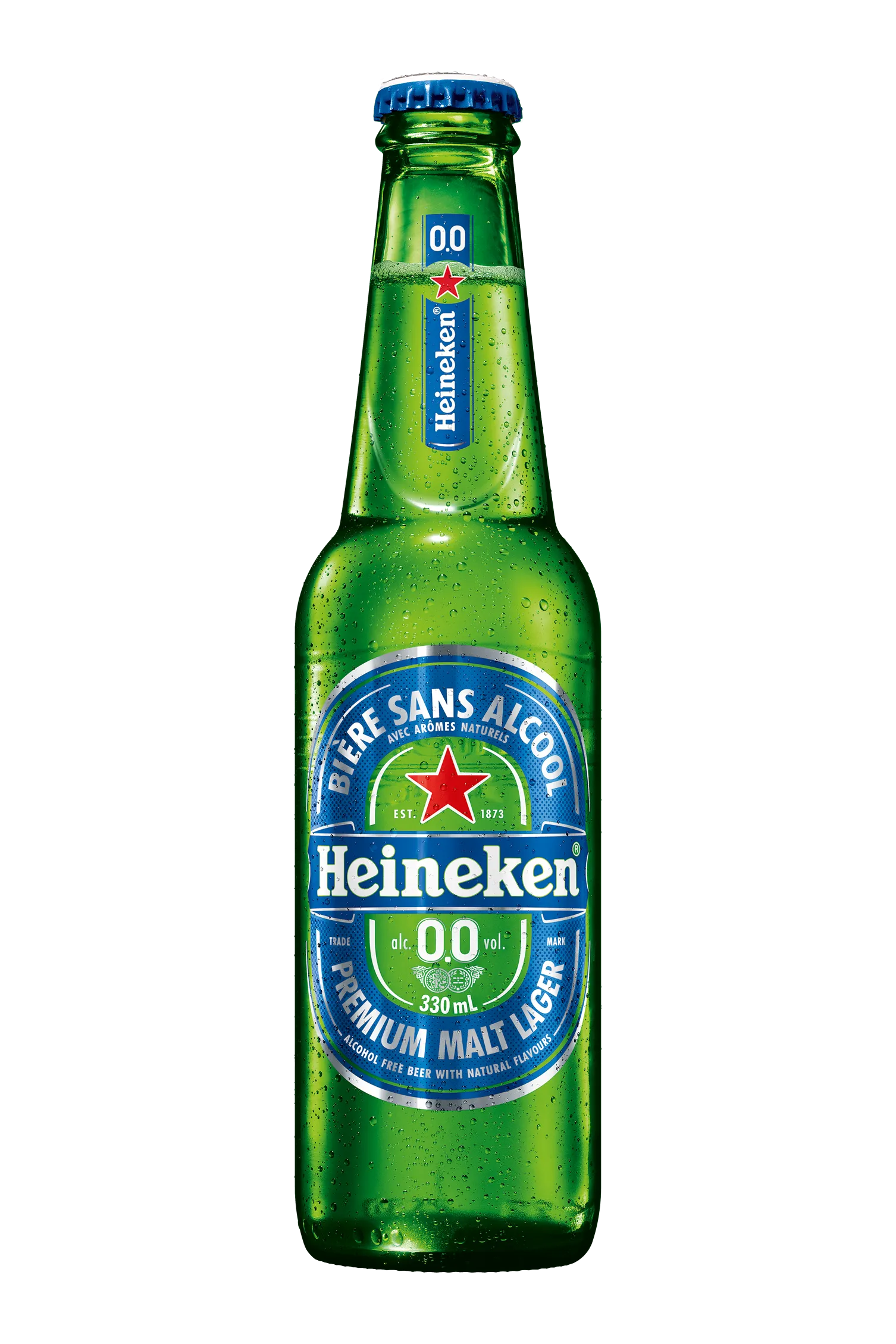 Cerveza Heineken sin alcohol en botella - botella completa de frente