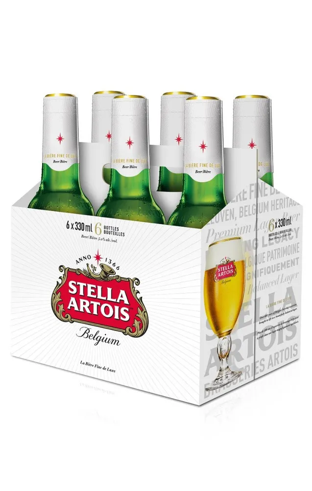 Cerveza Stella Artois - botella completa de frente