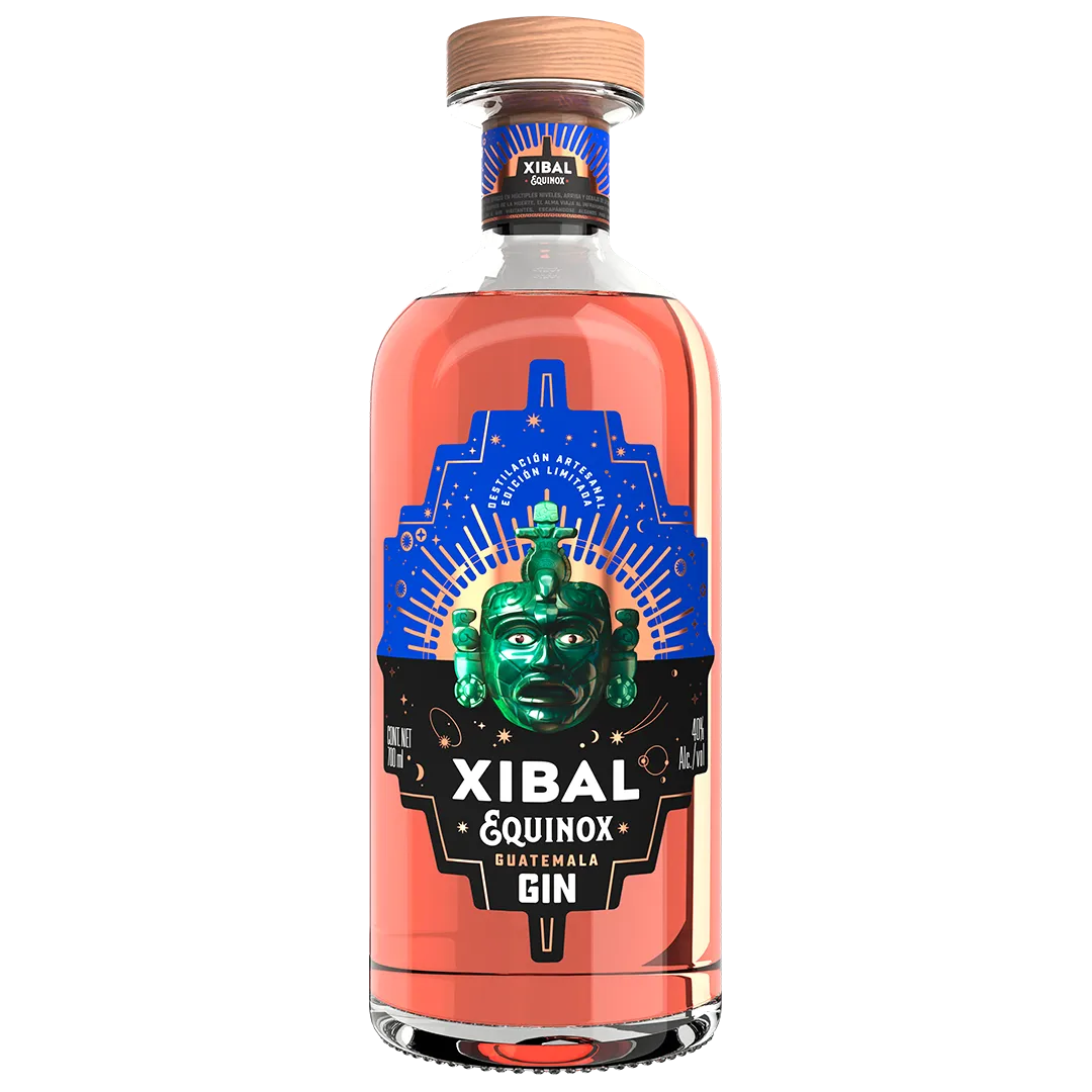 Ginebra Xibal Equinox gin con 40% volumen de alcohol - botella completa de frente