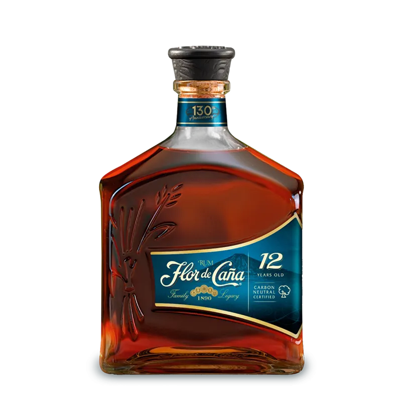 Ron Flor De Caña centenario añejo 12 años - botella completa de frente
