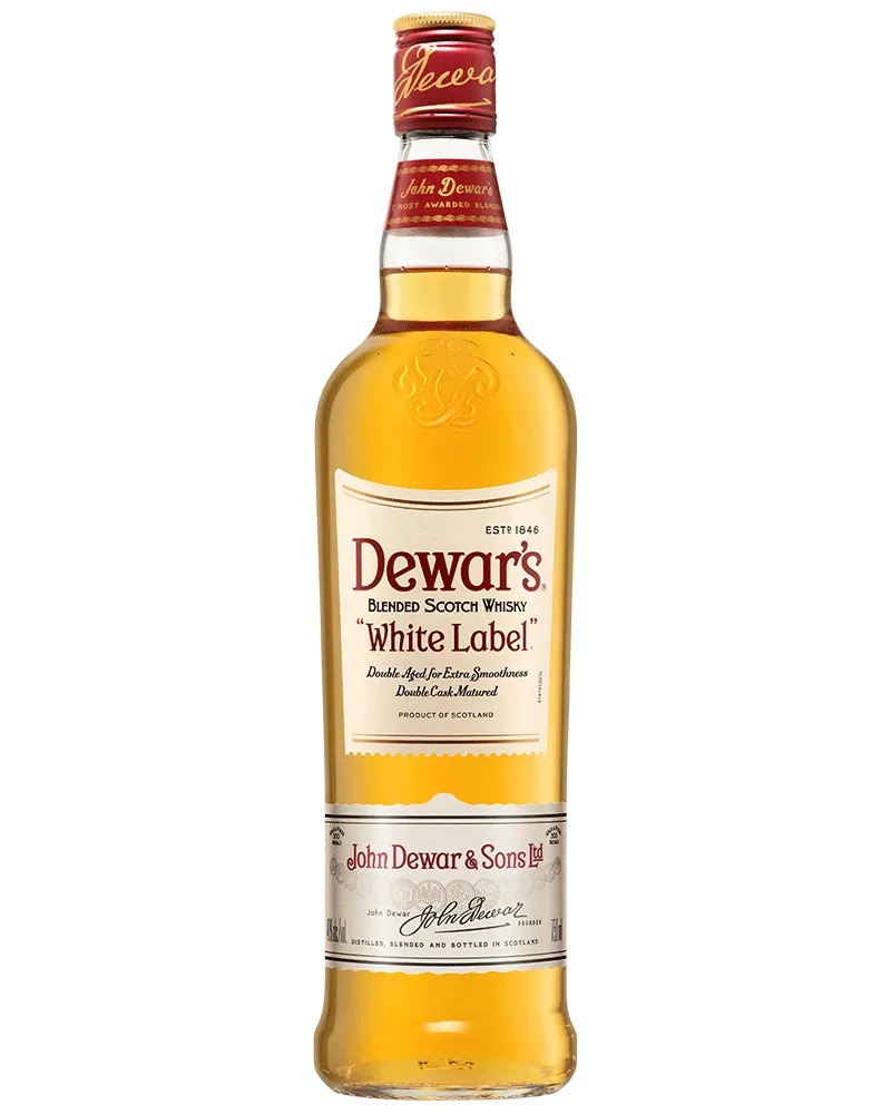 Whisky Dewars White Label - botella completa de frente