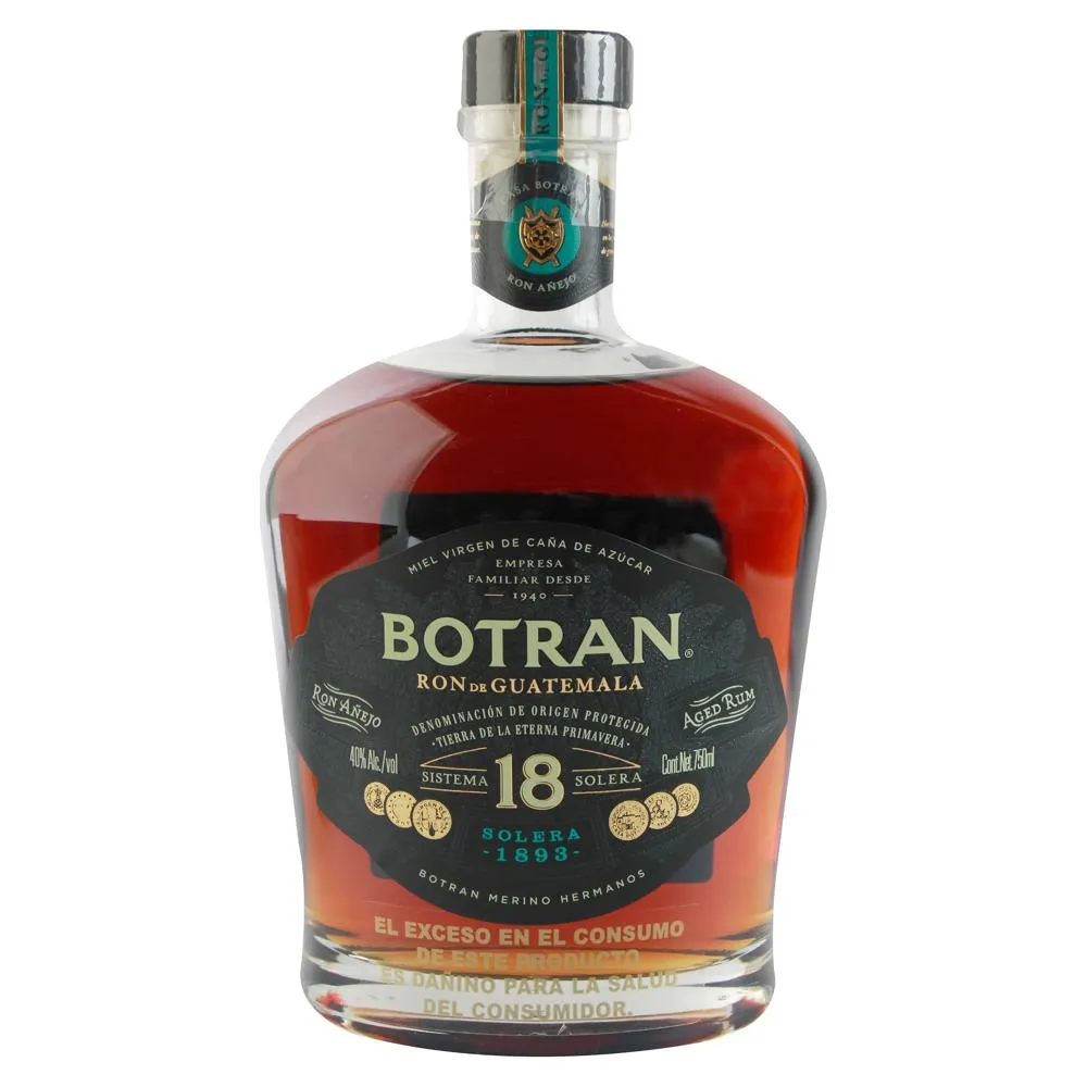 Ron Botran añejo Guatemala Solera 1893 - botella completa de frente