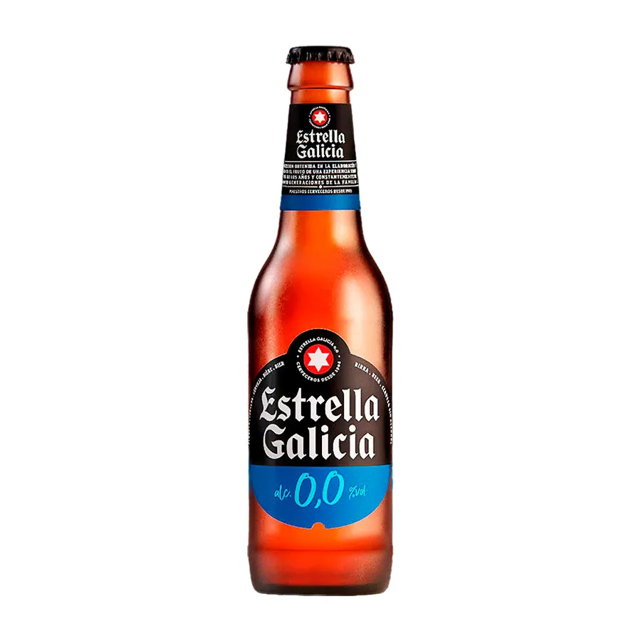 Cerveza Estrella Galicia 0.0 - botella completa de frente