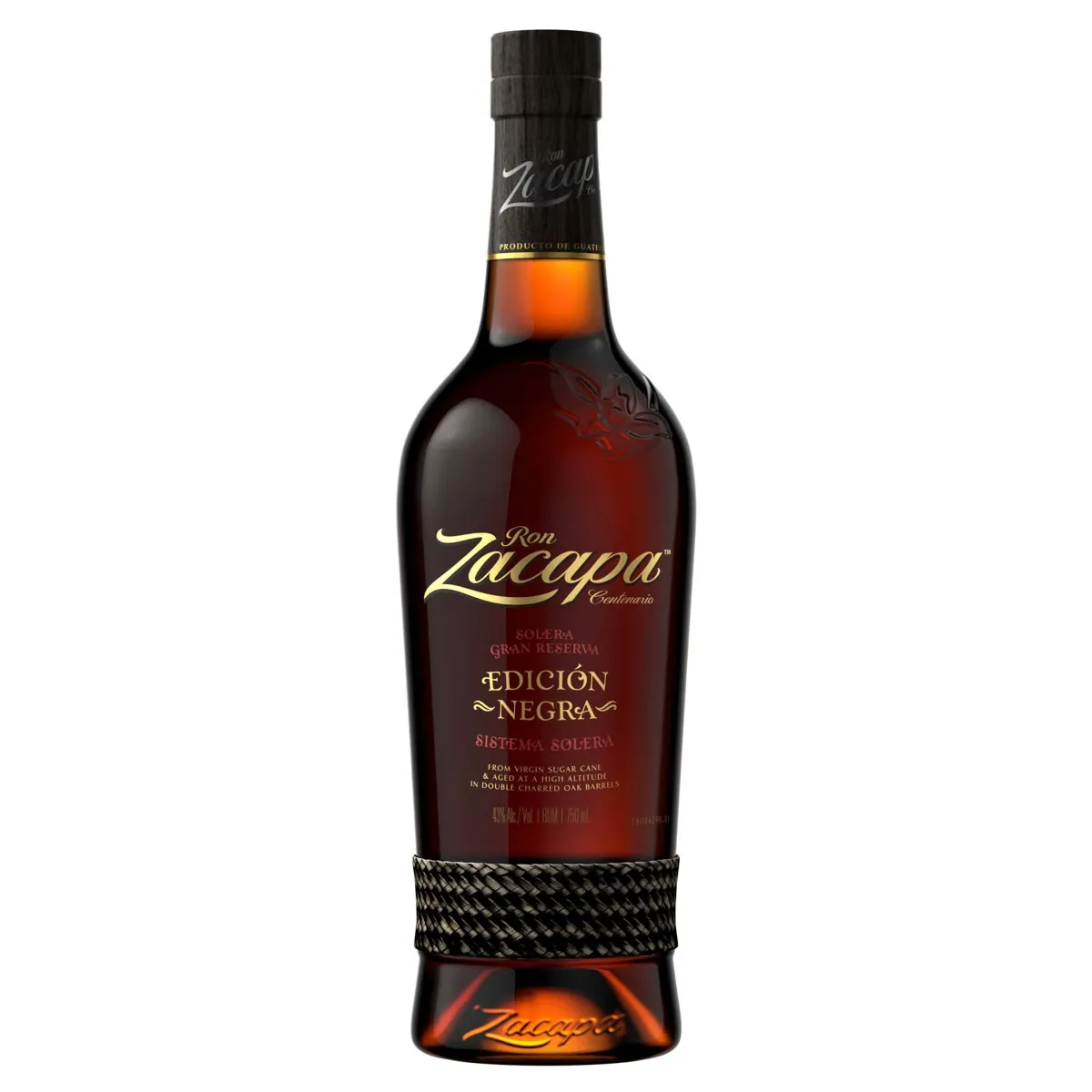 Ron Zacapa Gran Reserva Edicion Negra - botella completa de frente