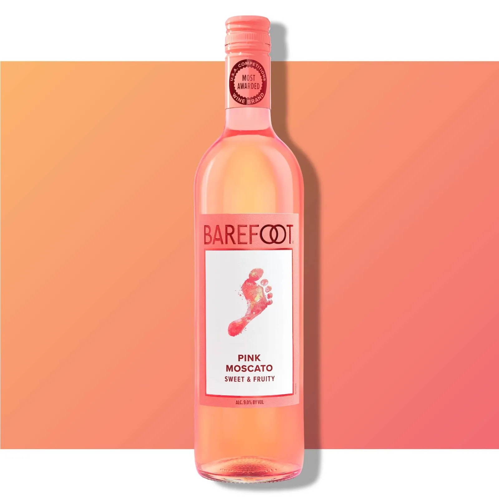 Vino Barefoot Pink Moscato - botella completa de frente