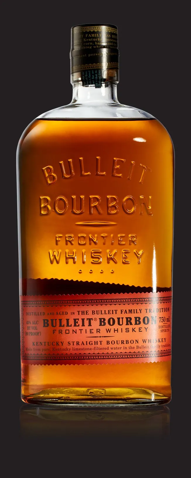 Whisky Bulleit Bourbon Frontier - botella completa de frente