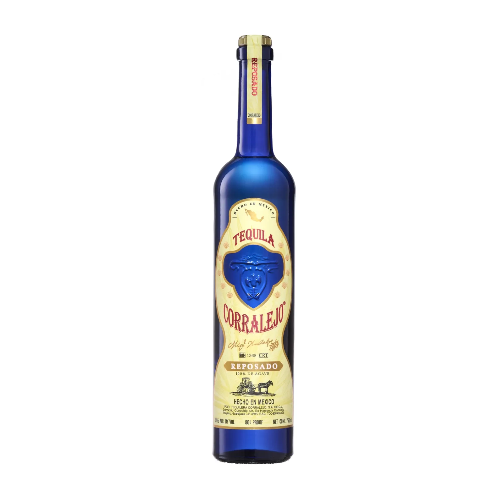 Tequila Corralejo reposado 100% de agave - botella completa de frente