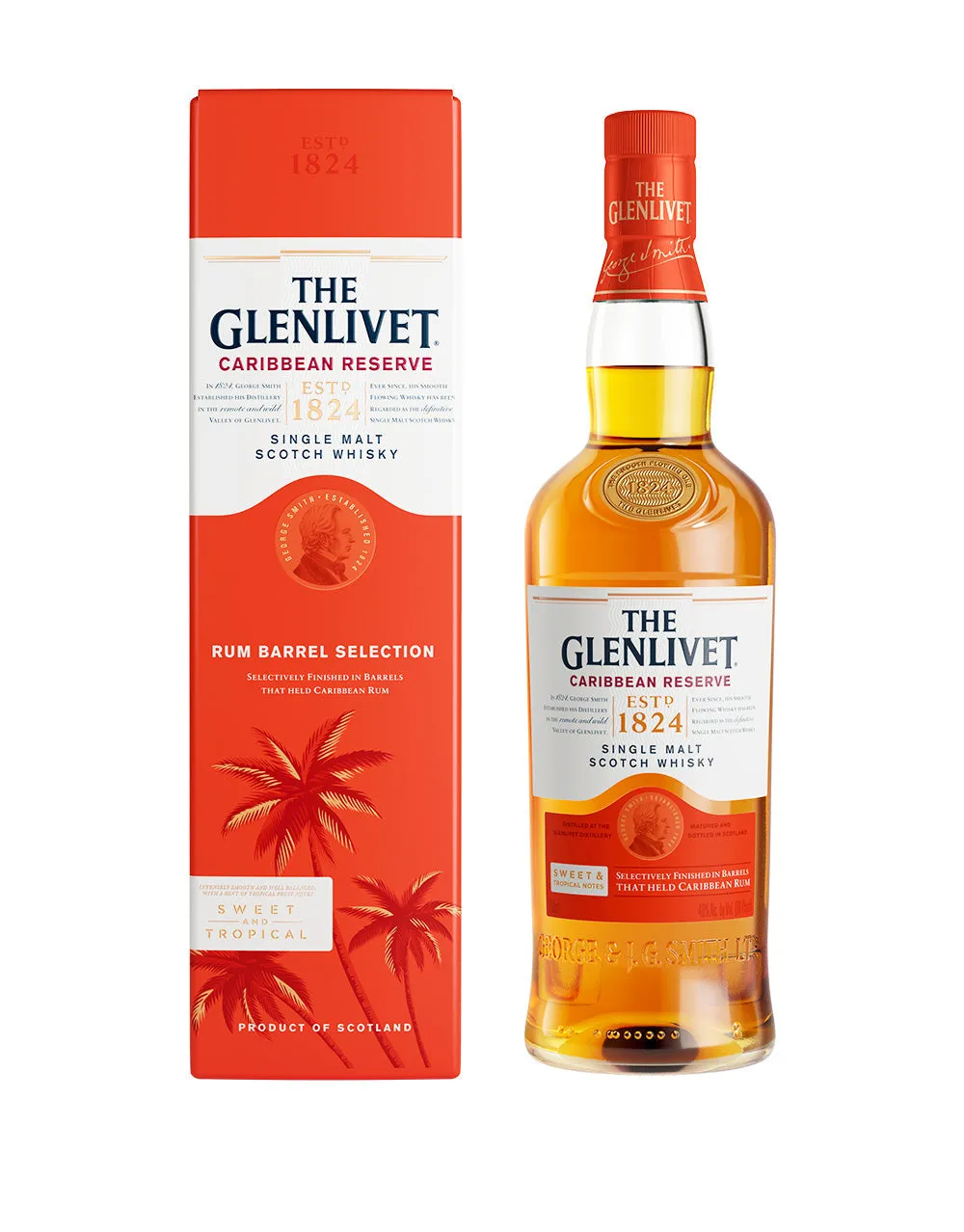 Whisky The Glenlivet Caribbean Res - botella completa de frente