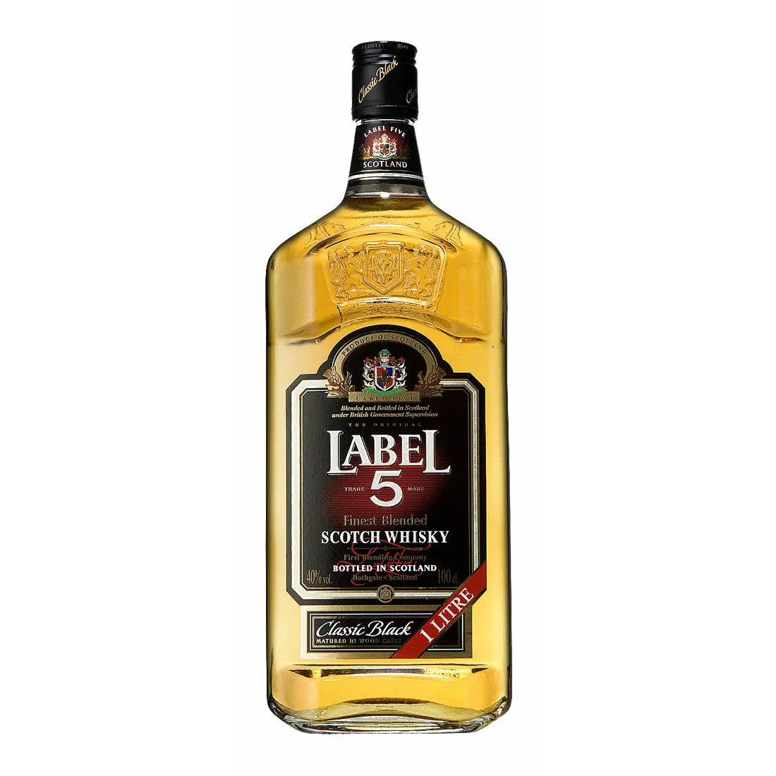 Whisky Label 5 Classic Black 3 años - botella completa de frente