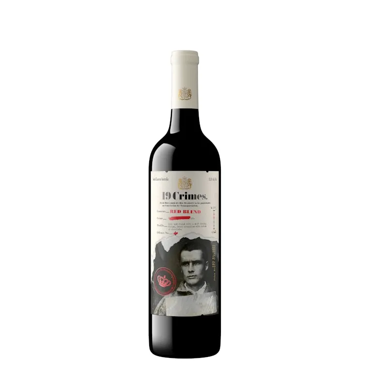 Vino 19 Crimes red blend - botella completa de frente